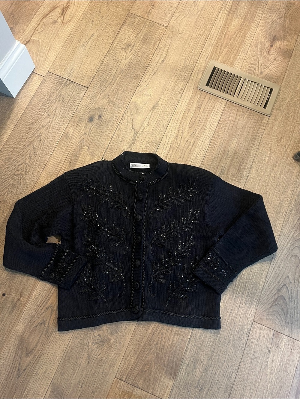 NWT Amanda Smith Black Beaded Knit cardigan, size medium
